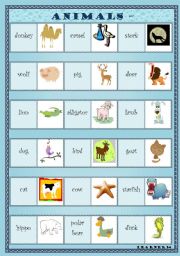 English Worksheet: ANIMALS - DOMINOES (3 of 3) Editable