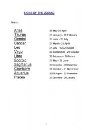 English Worksheet: Sign of the zodiac