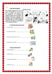 English worksheet: A Paragraph About the Parts of the house and Present Progressive