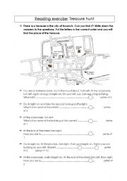 English Worksheet: Telling the way: Treasure Hunt