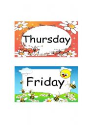 English Worksheet: Thursday, Friday & Saturday Flashcards