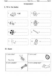 English worksheet: label the toys