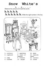 English Worksheet: The bedroom  of Snow White