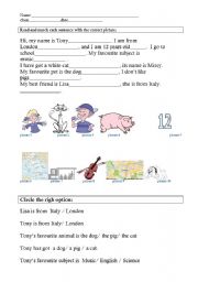 English worksheet: matching sentences and pictures
