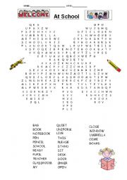 English Worksheet: AT  school- word search