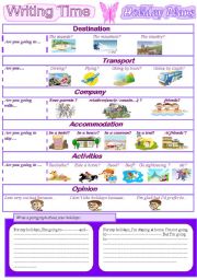 English Worksheet: Writing Time: Holiday Plans.