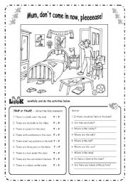 English Worksheet: THERE IS  ARE  + Prepositions - B&W