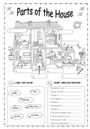 English Worksheet: PARTS  OF  THE  HOUSE - B&W