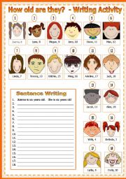 English Worksheet: How old are they? Writing Activity