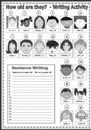 English Worksheet: How old are they? Writing Activity