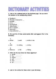 English Worksheet: Dictionary activities