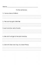 English Worksheet: Fix the Sentence