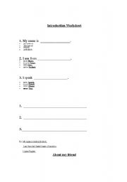 English Worksheet: Introduction Worksheet