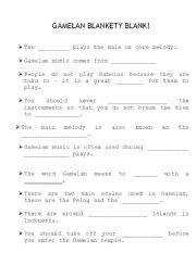 English worksheet: Gamelan Music Blankety Blank