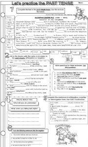 English Worksheet: Past simple, regular and irregular verbs. WH-questions  and Past continuous. 