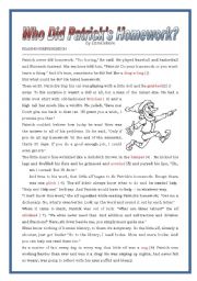 English Worksheet: Who did Patrick s homework? reading plus exercises