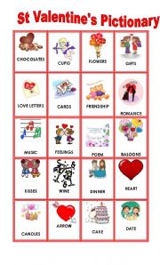 English Worksheet: ST VALENTINES PICTIONARY