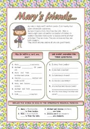 English Worksheet: MARYS FRIENDS