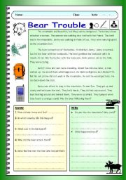 English Worksheet: Imaginative Reading Comprehension - Bear Trouble (Elementary)