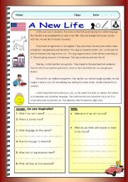 English Worksheet: Imaginative Reading Comprehension - A New Life (Low-intermediate)