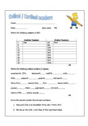 English Worksheet: Ordinal / Cardinal numbers