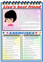 English Worksheet: LISAS BEST FRIEND- READING AND COMPREHENSION (TWO PAGES)