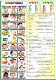 English Worksheet: PRESENT SIMPLE OR PRESENT CONTINUOUS ( KEY+B&W VERSION INCLUDED)