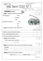 9th form mid term n1test for tunisian pupils