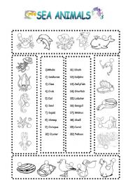 English Worksheet: sea animals