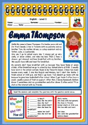 English Worksheet: EMMA THOMPSON (3 PAGES)