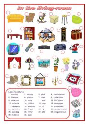 English Worksheet: In the living-room (editable)