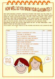 English Worksheet: HOW WELL DO YOU KNOW YOUR CLASSMATES ?