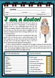 English Worksheet: I  AM A DOCTOR ( 2 PAGES )