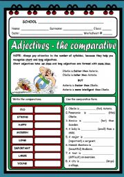 English Worksheet: ADJECTIVES - THE COMPARATIVE ( 2 PAGES )