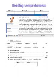 English Worksheet: Test -reading compehension+ keys