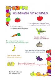 English Worksheet: Guess the names of fruit and vegetables - rhyming verses