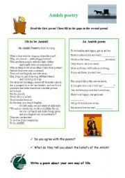 English Worksheet: Amish people - poetry - alternative lifestyle