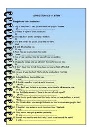 English Worksheet: conditional sentences & wish