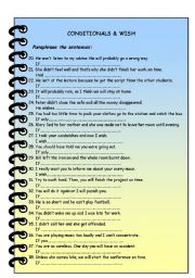 English Worksheet: conditional sentences & wish