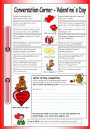 English Worksheet: Conversation Corner - Valentines Day