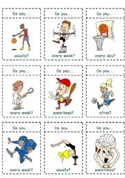 English Worksheet: PRESENT SIMPLE / SPORTS / CONVERSATION game cards - B/W version Included! 