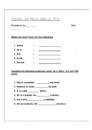 English Worksheet: contraction