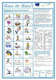 English Worksheet: Can or cant