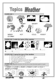 Topics -Weather- 2 pages, 7 exercises