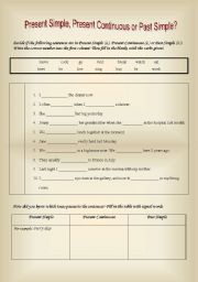 English Worksheet: Present Simple, Present Continuous or Past simple? (2 pages)