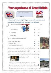 Your experience of Great Britain ( a survey) Use of present perfect+ already/never /ever