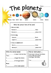 English Worksheet: comparative and superlative basics with planets