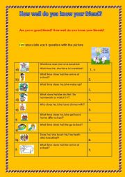 English Worksheet: how well do you know your friends? daily routine / simple present