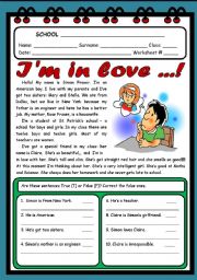 English Worksheet: I�M IN LOVE  ( 2 PAGES )