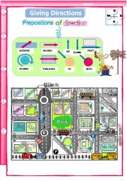 English Worksheet: GIVING DIRECTIONS. Prepositions of directions. (go along, past, across, through, into.....) Editable +key